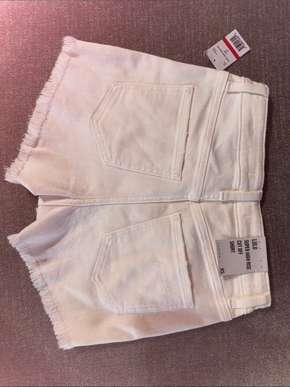 eunina White High-Rise Frayed Hem Denim Shorts